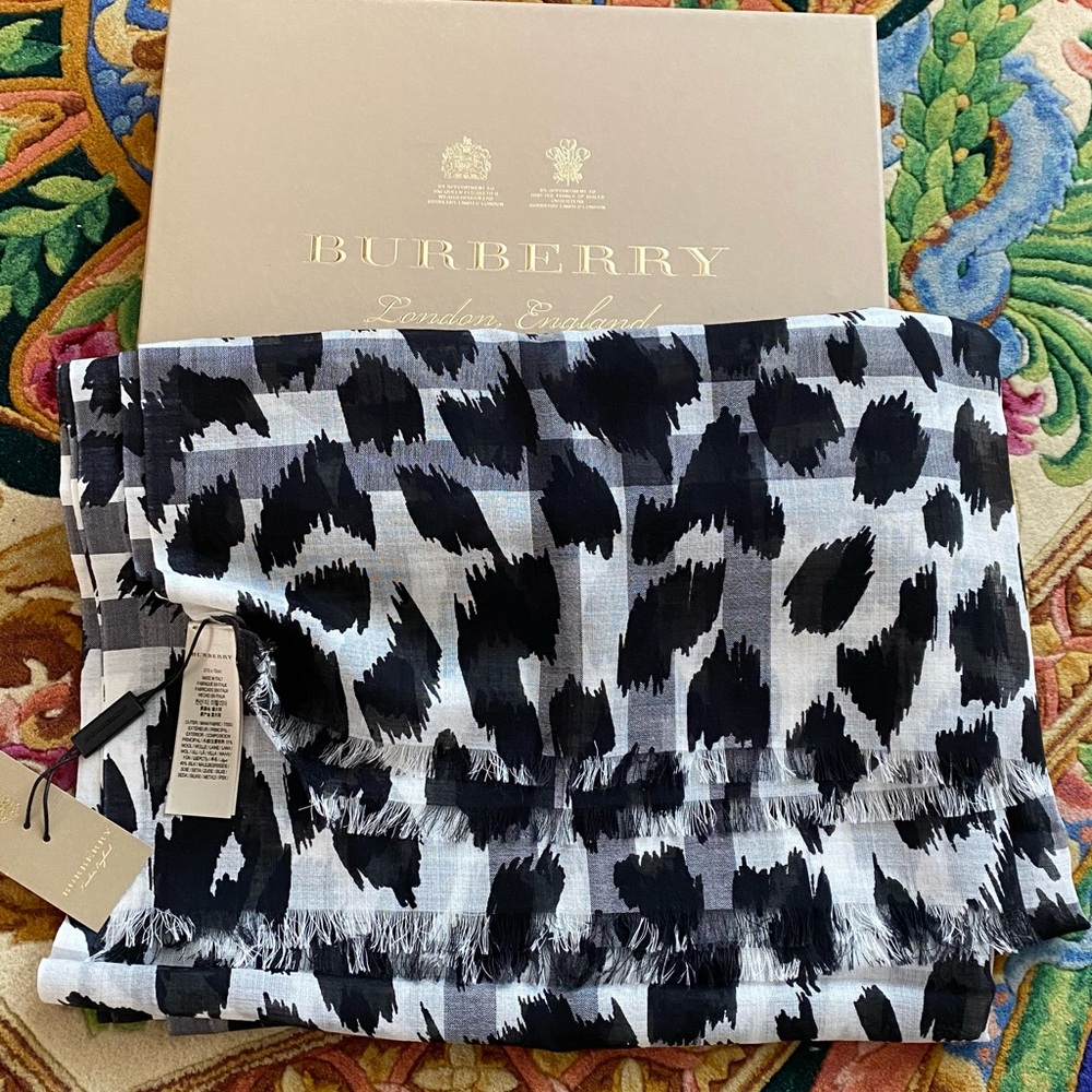 Authentic Burberry sketched animal gauze scarf